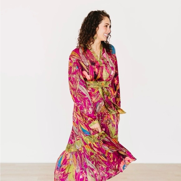 Winton and Waits Featherington Waist Colorful Long Sleeve Maxi Dress - Picture 3 of 6